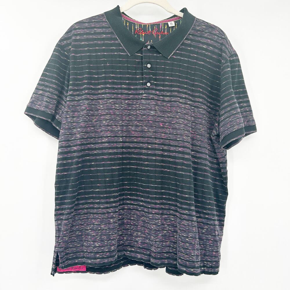 Robert Graham Mens Knowledge Wisdom Truth Classic Fit Striped Polo Shirt Size XL